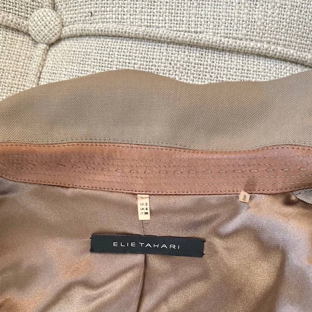 Elie Tahari Wool Suit with Leather Trim - Picture 9 of 14